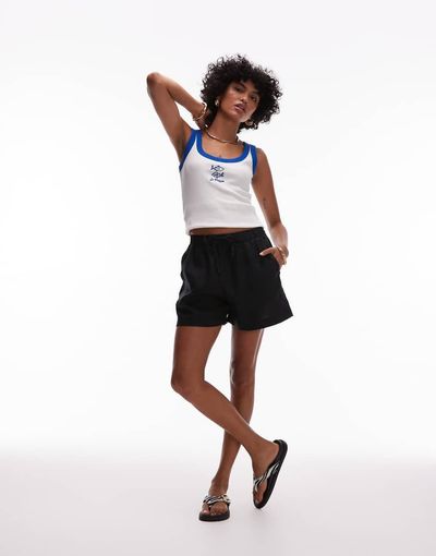 Arket ARKET pull on linen shorts in black