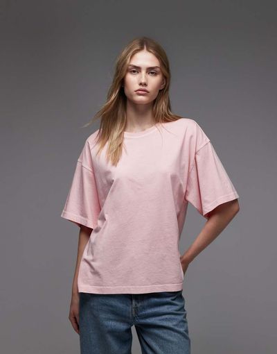 Arket ARKET pure cotton boxy T-shirt in washed rose pink