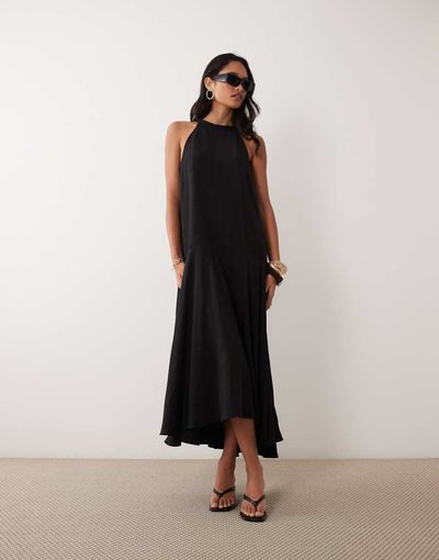 Arket ARKET pure cotton dropped waist maxi dress in black