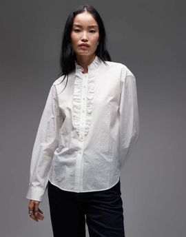 Arket ARKET pure cotton frill detailing long sleeve blouse in off white