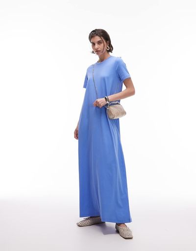 Arket ARKET pure cotton jersey maxi dress with short sleeves in blue