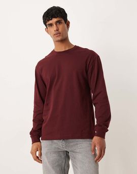 Arket ARKET pure cotton jersey oversized high neck long sleeve t-shirt in burgundy-Red
