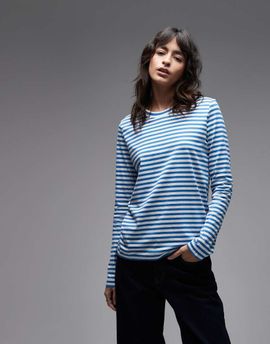 Arket ARKET pure cotton long sleeve T-shirt in blue and white stripe-Multi