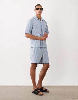 Arket ARKET pure cotton lounge shorts in blue and white stripes - part of a set