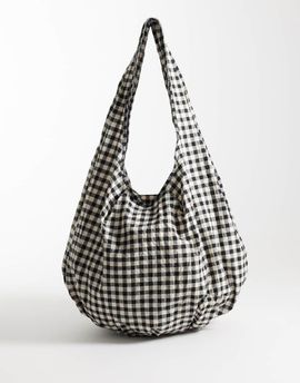 Arket ARKET pure cotton packable shopper tote bag in beige and black gingham-Neutral
