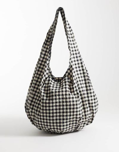 Arket ARKET pure cotton packable shopper tote bag in beige and black gingham-Neutral