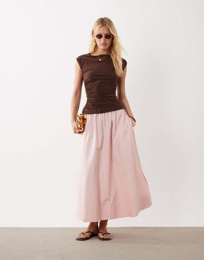 Arket ARKET pure cotton pleated maxi skirt with slit in light pink