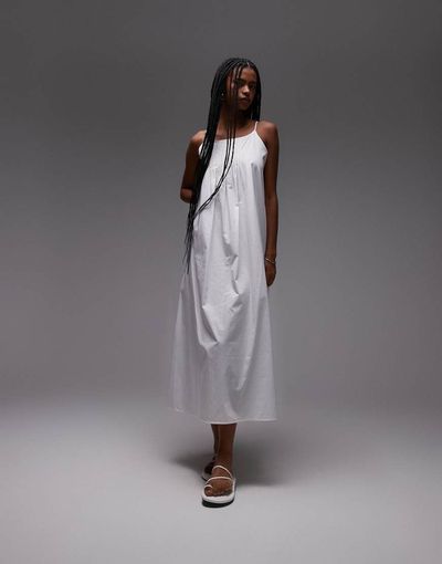 Arket ARKET pure cotton poplin maxi beach dress with spaghetti straps in white