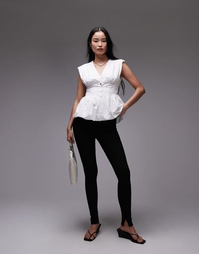 Arket ARKET pure cotton poplin pintuck blouse with corset waist in white