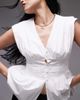 Arket ARKET pure cotton poplin pintuck blouse with corset waist in white - 4