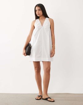 Arket ARKET pure cotton sleeveless v-neck volume midi dress in white