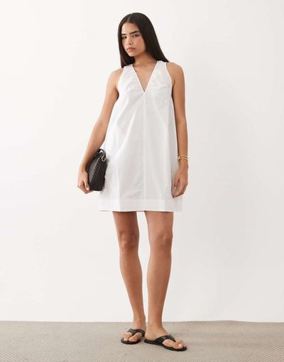 Arket ARKET pure cotton sleeveless v-neck volume midi dress in white