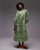 Arket ARKET pure cotton smock midaxi dress with drop waist in green leaf print-Multi - 1