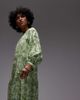 Arket ARKET pure cotton smock midaxi dress with drop waist in green leaf print-Multi - 3