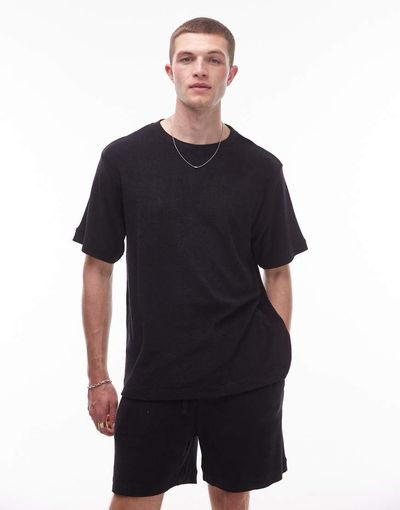 Arket ARKET pure cotton soft touch terrycloth oversized t-shirt in black - part of a set
