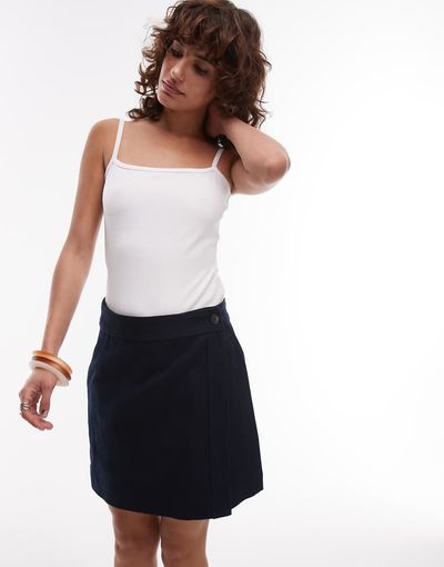 Arket ARKET pure cotton twill wrap mini skirt in navy blue