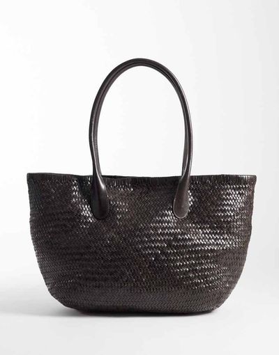 Arket ARKET pure leather woven braided tote in chocolate brown