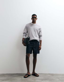 Arket ARKET pure linen pull on shorts in navy blue