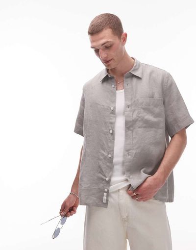 Arket ARKET pure linen relaxed short sleeved shirt in gray