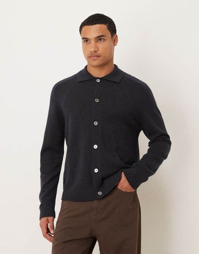 Arket ARKET pure wool cardigan with button front and polo collar in navy blue