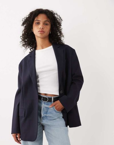 Arket ARKET pure wool set structured oversized blazer in navy