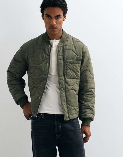 Arket ARKET quilted liner light weight jacket in khaki green