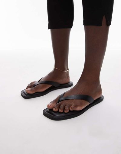 Arket ARKET real leather square toe chunky flip flops in black