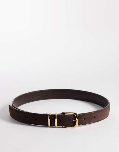 Arket ARKET real pure suede leather belt with gold buckle in brown