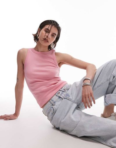 Arket ARKET ribbed jersey tank top in light pink