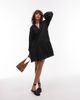 Arket ARKET seersucker mini dress with tiered hem and puff sleeves in black - 1