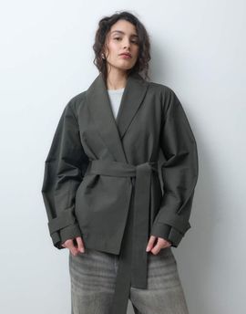 Arket ARKET shawl collar wrap jacket in khaki-Green