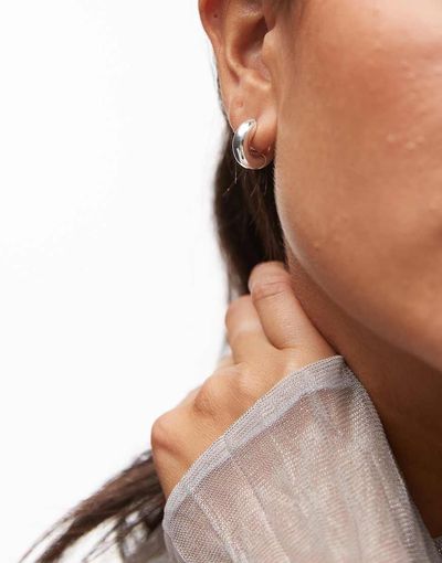 Arket ARKET small chunky huggie hoop earrings in silver plated brass