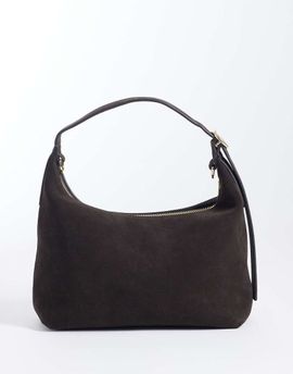 Arket ARKET small pure suede leather detachable cross body tote bag in dark brown