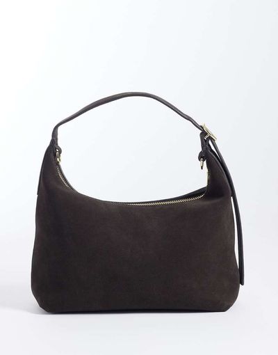 Arket ARKET small pure suede leather detachable cross body tote bag in dark brown