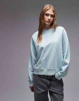 Arket ARKET soft crew neck terrycloth sweatshirt in aqua blue