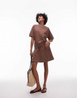 Arket ARKET soft touch elasticized waist mini skirt in brown