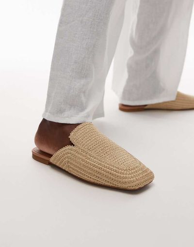 Arket ARKET straw slip on mule flats in neutral beige