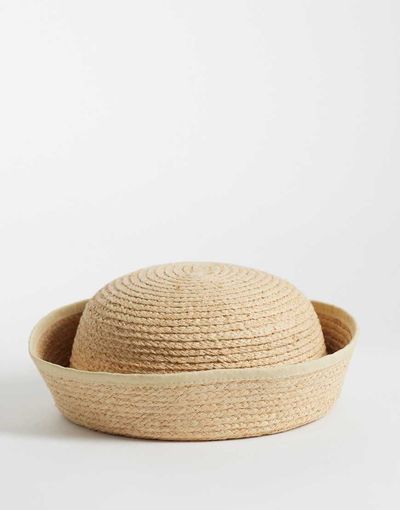 Arket ARKET straw summer hat with metal snap closure in natural beige-Neutral