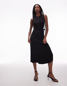 Arket ARKET stretchy henley sleeveless midi dress with belt in black