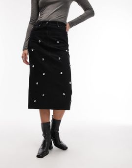 Arket ARKET studded denim midi skirt in black