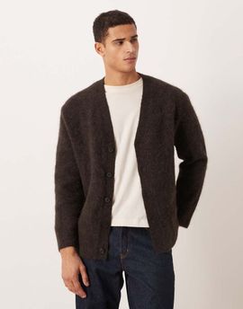 Arket ARKET textured alpaca blend cardigan in brown