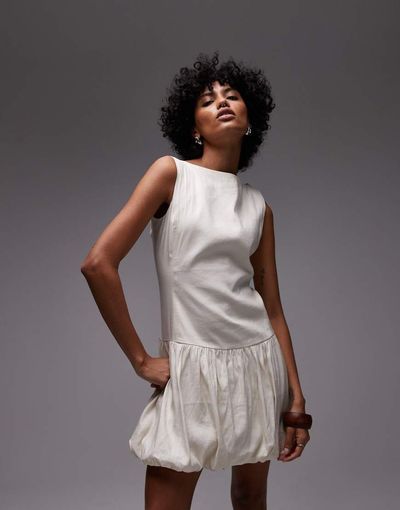 Arket ARKET v back bubble hem mini dress in cream-Neutral