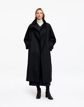 Arket ARKET waxed cotton funnel neck maxi trench with cord inner collar detail in black