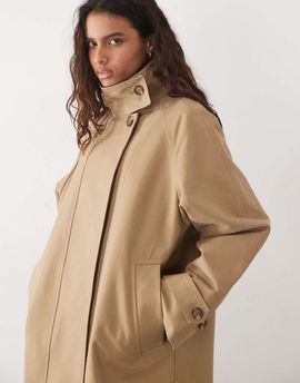 Arket ARKET waxed cotton funnel neck short trench with cord inner collar detail in beige-Neutral