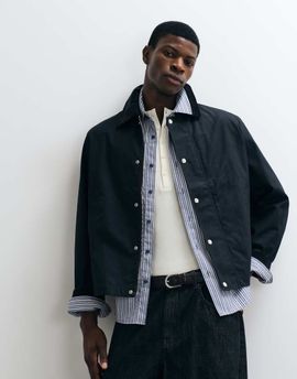 Arket ARKET waxed cotton short jacket with contrast cord collar in black