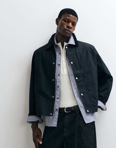 Arket ARKET waxed cotton short jacket with contrast cord collar in black