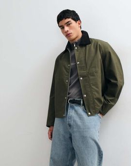 Arket ARKET waxed cotton short jacket with contrast cord collar in khaki-Green