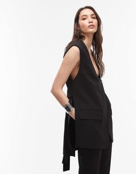 Arket ARKET wool blend tie back vest in black