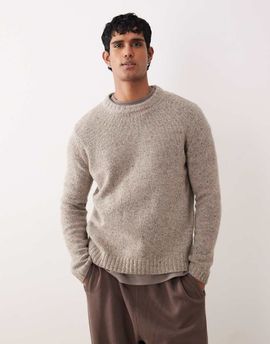 Arket ARKET wool/alpaca blend crew neck relaxed fit sweater in beige-Brown