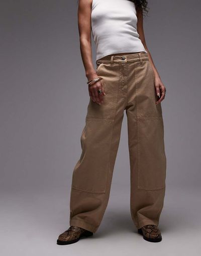 Arket ARKET workwear pants with triple stitch detail in washed beige-Neutral